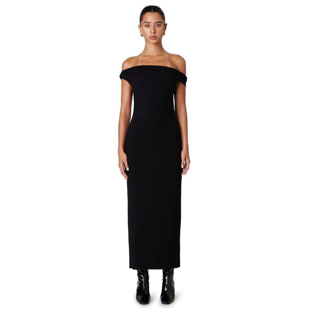 NIA the Brand Off the shoulder Velvet  maxi dress in Black  size S NWT